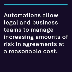 Automations allow legal and business teams to manage increasing amounts of risk in agreements at a reasonable cost.