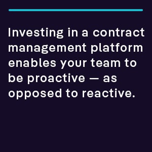 Investing in a contract management platform enables your team to be proactive — as opposed to reactive. 