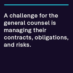 a challenge for the general counsel is managing their contracts, obligations, and risks.