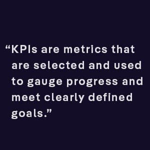 KPIs are metrics that are selected and used to gauge progress and meet clearly defined goals.