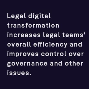 Legal digital transformation increases legal teams overall efficiency and improves control over governance and other issues