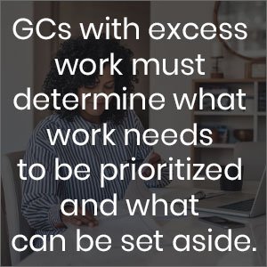 General counsel roles with excess work must determine what work needs to be prioritized and what can be set aside