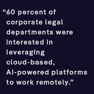 60 percent of legal departments were interested in leveraging cloud based AI-powered platforms to work remotely