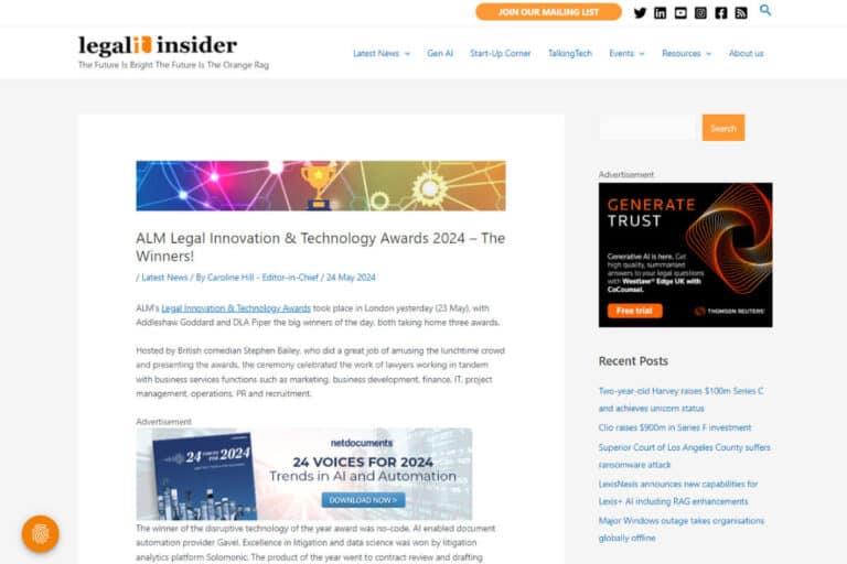 Legal IT Insider: ALM Legal Innovation & Technology Awards 2024 – The Winners!