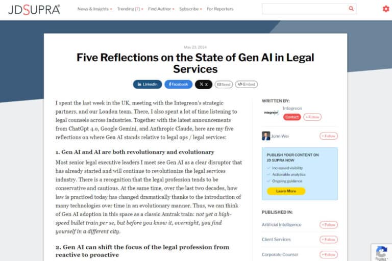 JD Supra: Five Reflections on the State of Gen AI in Legal Services