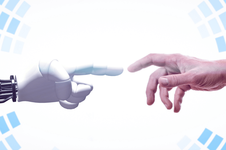 Robot-hand-and-human-hand-index-fingers-almost-touching