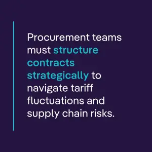 Procurement teams must structure contracts strategically to navigate tariff fluctuations and supply chain risks.