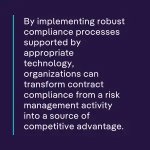 Quote highlighting that strong processes and tech can shift contract compliance from risk management to a competitive business advantage.