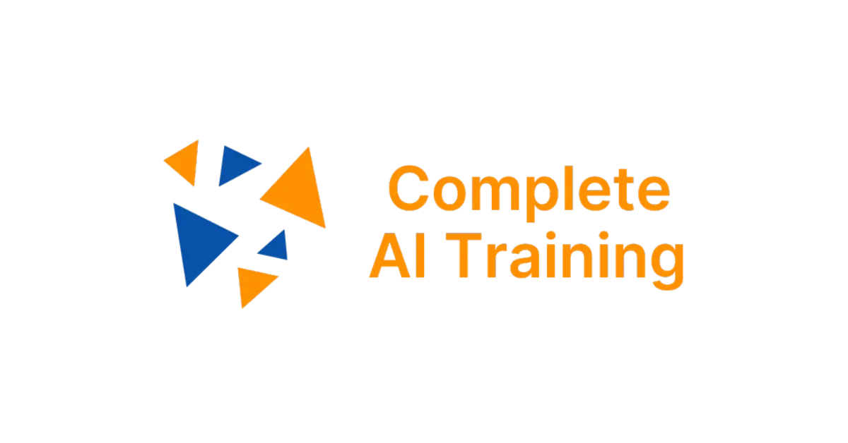 Logo for Complete AI Training with orange and blue triangular shapes forming a cluster beside bold orange text on a black background.